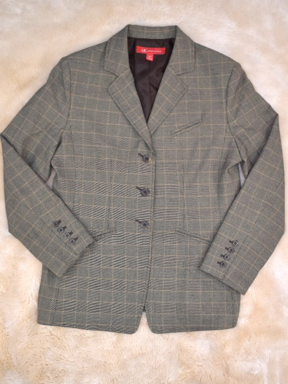 Anne Klein Beige Plaid Blazer Jacket Petite Size 10 Tailored Career Classic Chic - Picture 4 of 15